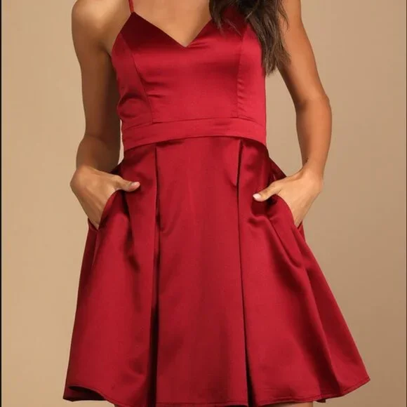 Lulu's Be With You Wine Red Skater Dress - Picture 1 of 2